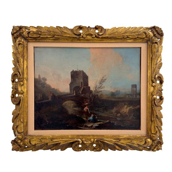 Veduta di Ponte Nomentano sul fiume Aniene, XVIII secolo