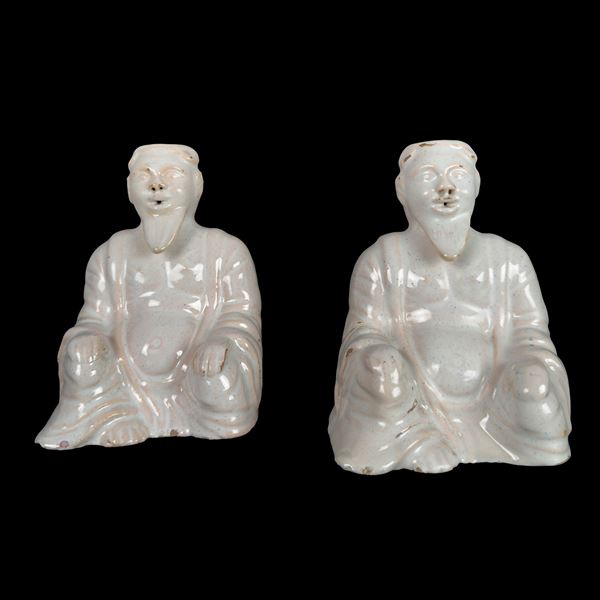 Coppia di santoni in maiolica, Milano, XVIII secolo