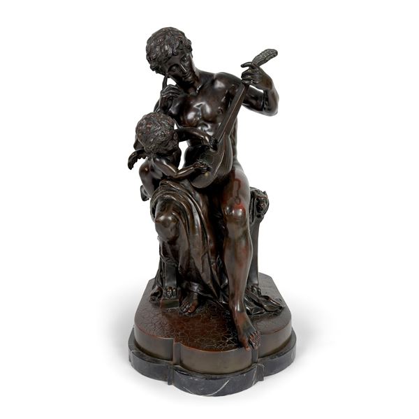 Allegoria della Musica, gruppo in bronzo patinato, XIX secolo  - Asta L'eternità è il mare mischiato con il sole - Bolli & Romiti - Casa d'Aste in Roma