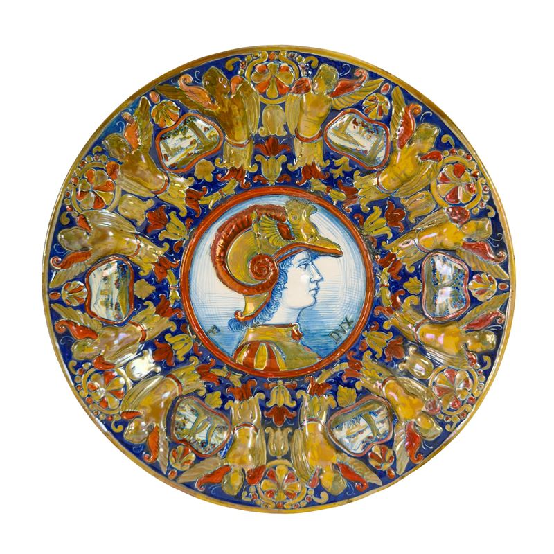 Piatto in maiolica a lustro policromo, Gualdo Tadino, Alfredo Santarelli