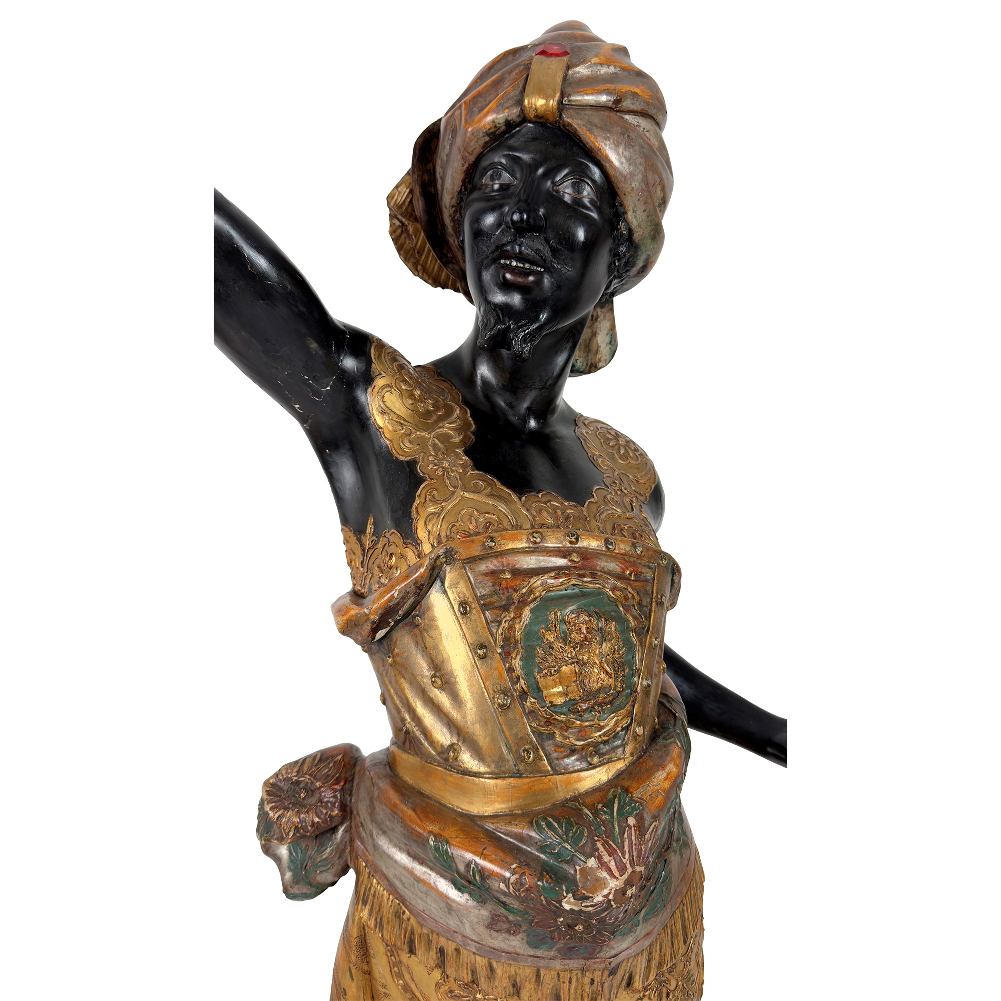 Moro reggitorcia in legno laccato, dorato e policromo, Venezia, XIX secolo