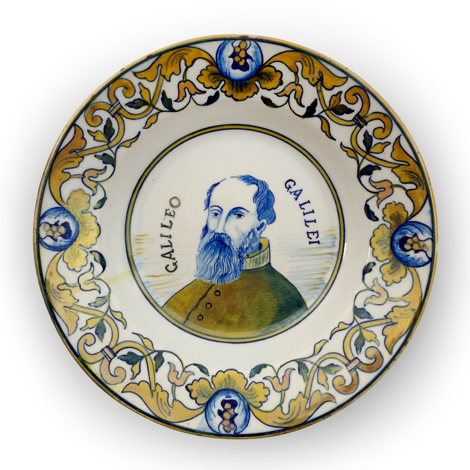 Sei piatti e una ciotola in maiolica bianca e policroma in parte a lustro, Italia Centrale