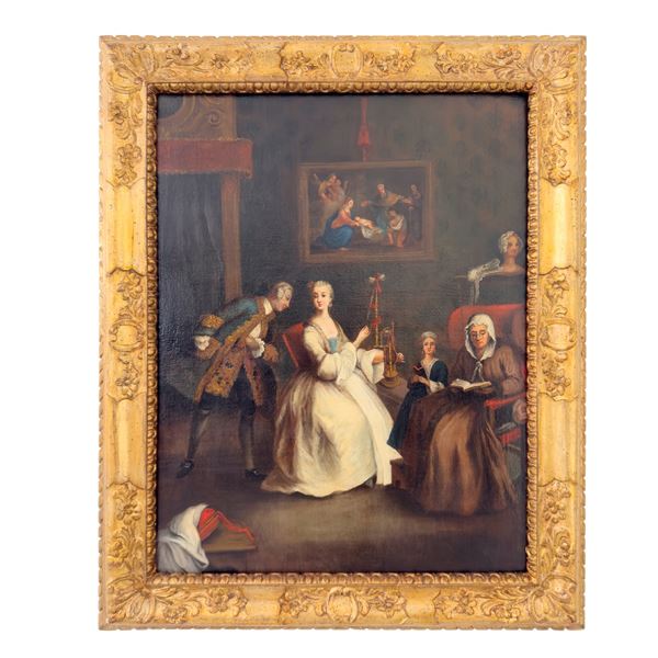 Interno con figure in costume, XVIII secolo