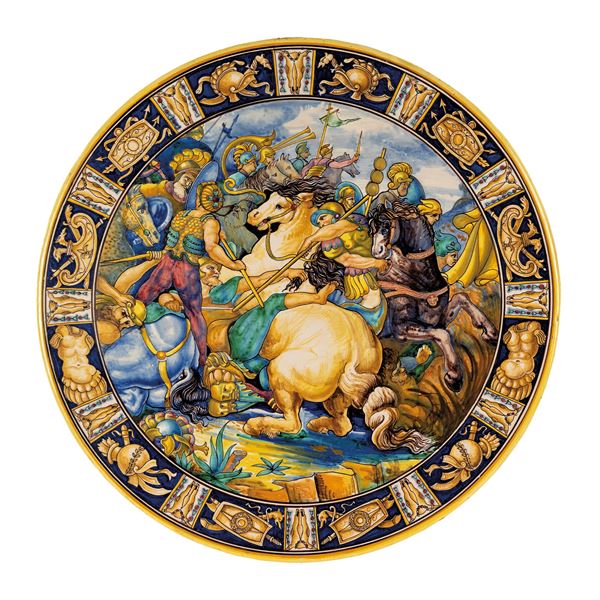 Tondo in maiolica policroma, Deruta, David Zipirovic, 1922-1927  - Asta L'eternità è il mare mischiato con il sole - Bolli & Romiti - Casa d'Aste in Roma