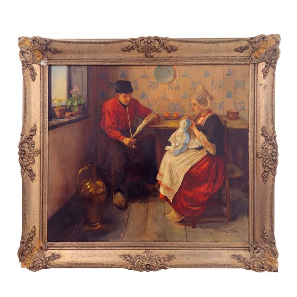 Carl Schmitz-Pleis, Interno con figure in costume