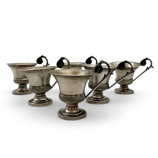 Sei tazzine in miniatura in argento, Napoli, XIX secolo