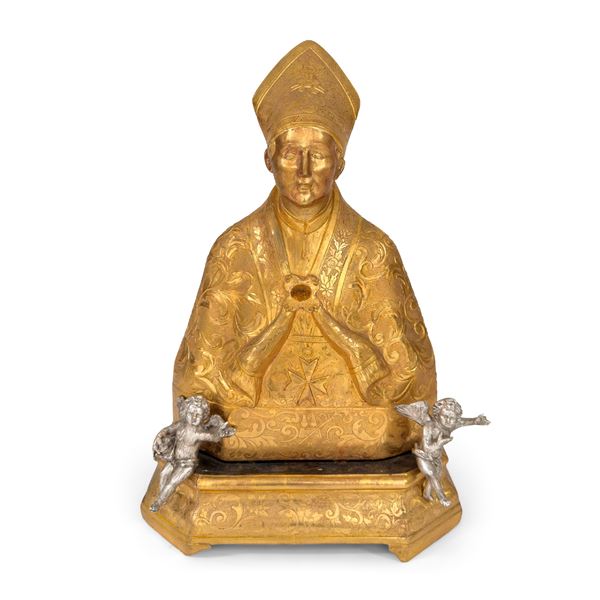 Busto di San Gennaro in legno dorato, Napoli, XIX secolo