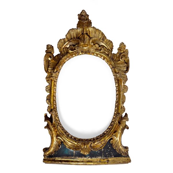 Cornice da tavolo in legno dorato a mecca e laccato verde scuro, Napoli, XVIII secolo
