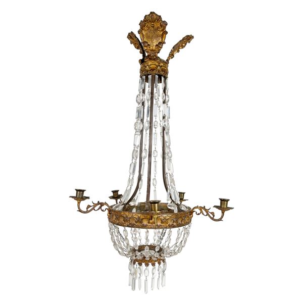 Lampadario a mongolfiera a cinque luci, XIX secolo