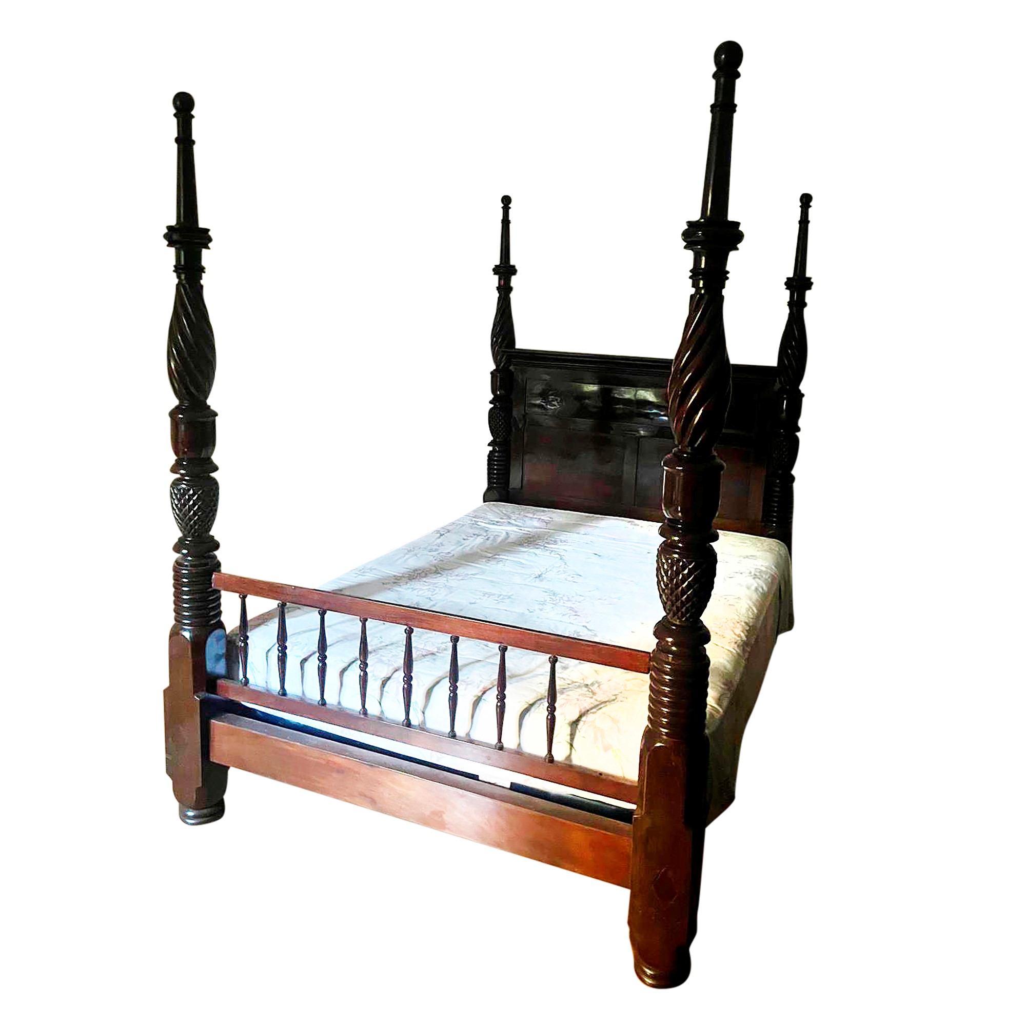 Letto Matrimoniale in Mogano, Arte Coloniale, XIX Secolo