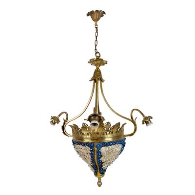 Lampadario in Bronzo Dorato, Periodo Liberty