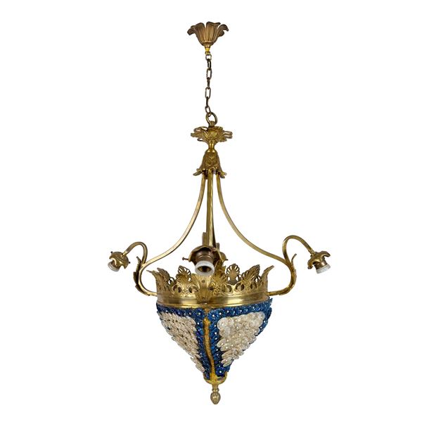 Lampadario in bronzo dorato, periodo Liberty