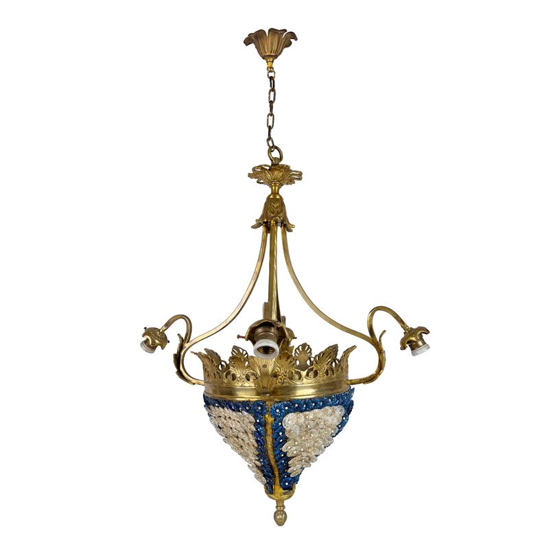 Lampadario in Bronzo Dorato, Periodo Liberty