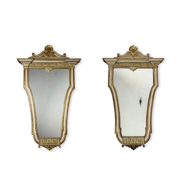 Coppia di specchiere in legno laccato avorio e dorato, XIX secolo