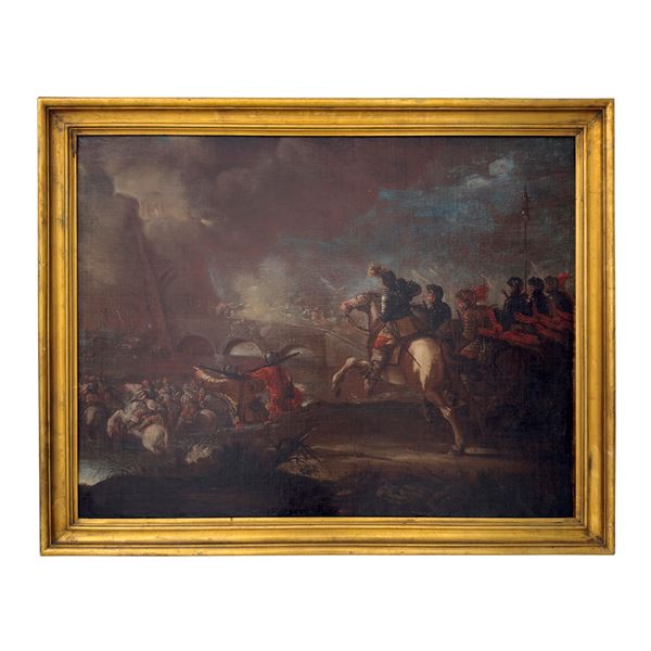 Francesco Monti (attr.) : Francesco Monti il Brescianino (cerchia), L'assedio  (Bologna 1685 - Brescia 1678)  - Asta L'eternità è il mare mischiato con il sole - Bolli & Romiti - Casa d'Aste in Roma