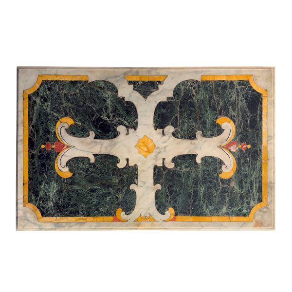 Piano rettangolare in marmo bianco e marmi policromi, XIX secolo