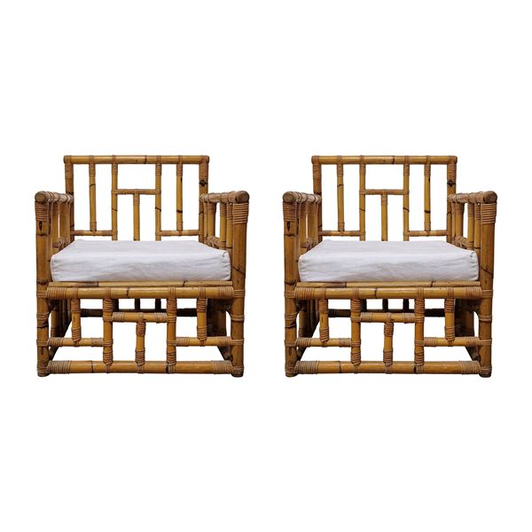 Coppia di poltrone in bambù
