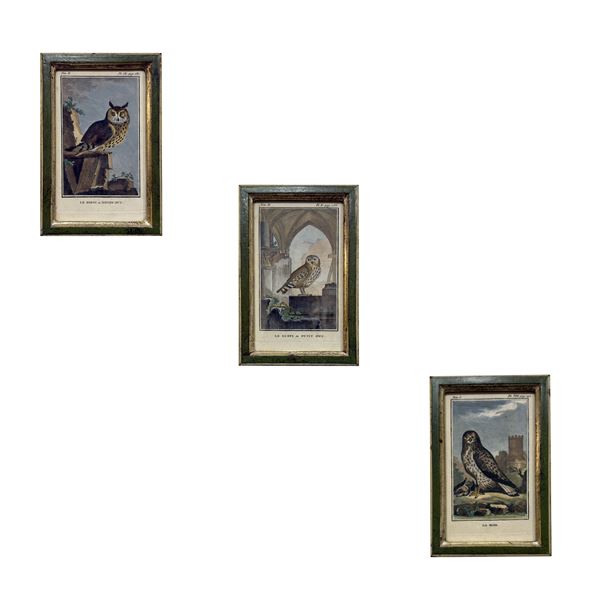 Tre incisioni, acquarellate, XVIII secolo