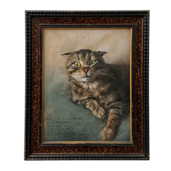 MARINO LENCI : Marino Lenci, Ritratto del gatto Mustafà, aprile XV (1937)  (Napoli 1874 - 1939)  - Asta L'eternità è il mare mischiato con il sole - Bolli & Romiti - Casa d'Aste in Roma