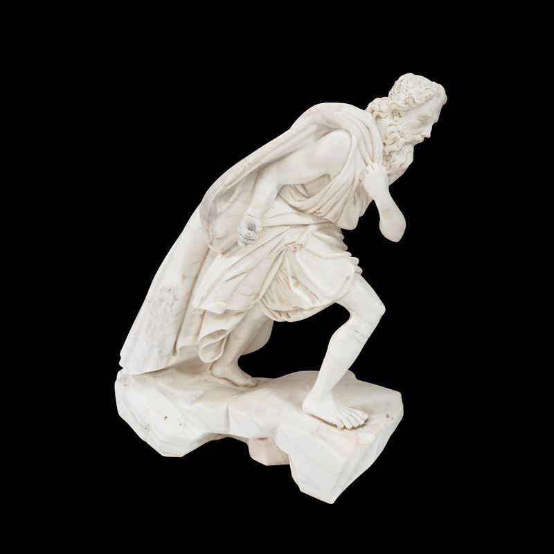 Figura Barbuta Panneggiata in Marmo Bianco