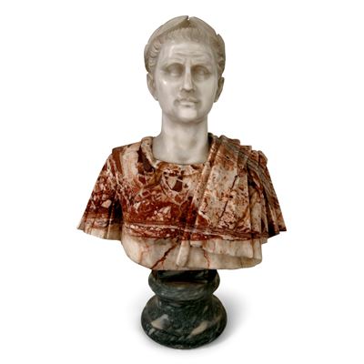 Busto di Imperatore con Capo Laureato in Marmo Bianco e Brecciato Rosso