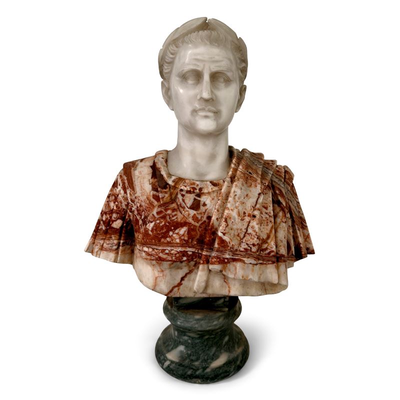 Busto di Imperatore con Capo Laureato in Marmo Bianco e Brecciato Rosso