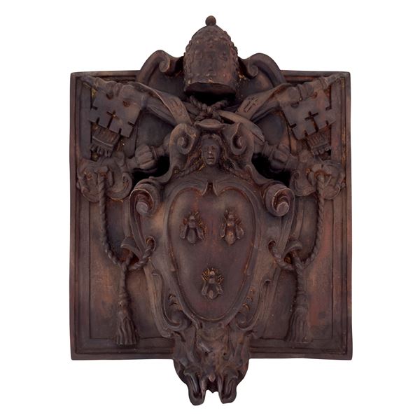 Stemma di papa Urbano VIII (Maffeo Barberini) in bronzo patinato