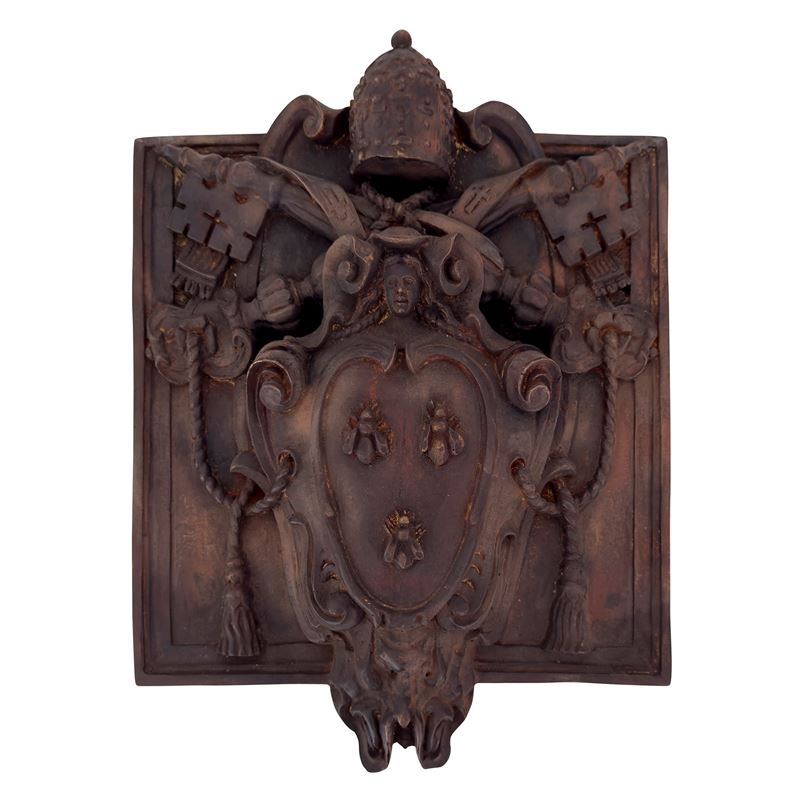 Stemma di papa Urbano VIII (Maffeo Barberini) in bronzo patinato