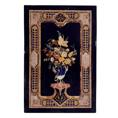 Placca Rettangolare in Marmo Nero Intarsiata in Marmi Policromi e Pietre Dure