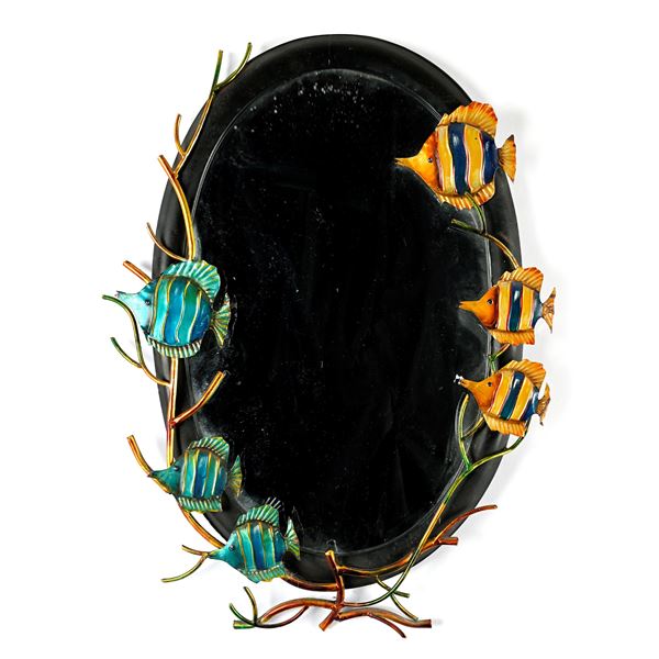 Specchiera di forma ovale in ferro battuto e dipinto in policromia