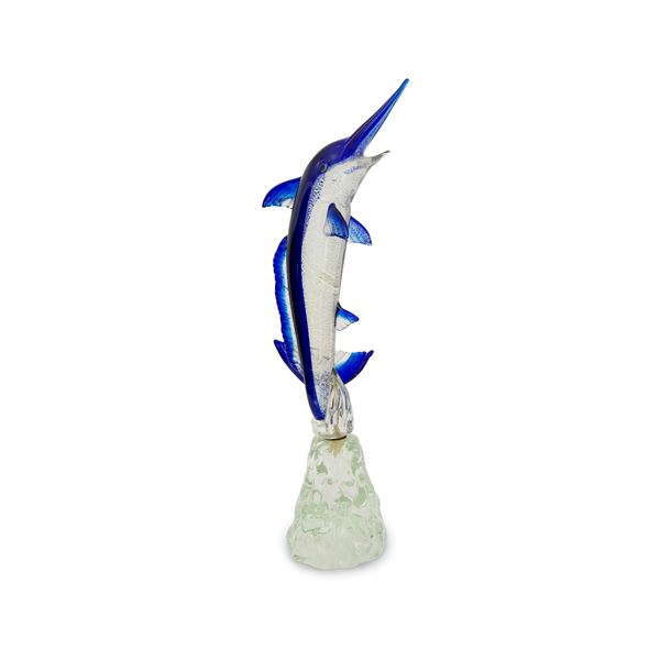 Marlin in vetro blu e incolore, Murano, Alessandro Barbaro