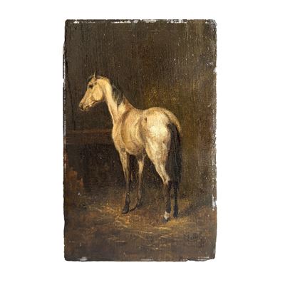 Francesco Paolo Michetti (attribuito), Cavallo nella stalla, olio su tavoletta