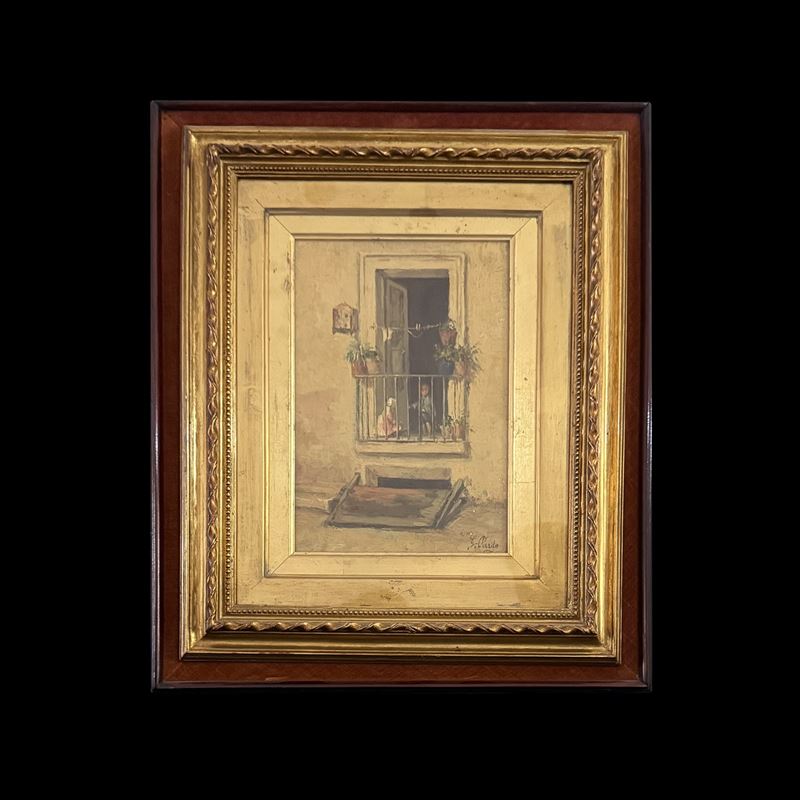 Gennaro Pardo, Il balcone, olio su tavoletta