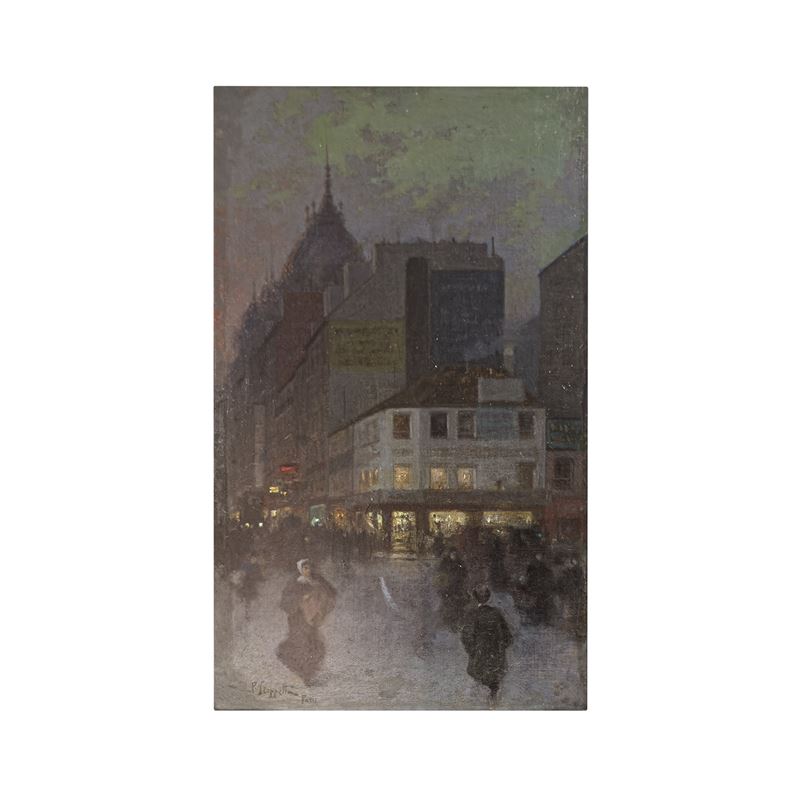 Pietro Scoppetta, Parigi di sera, olio su tela