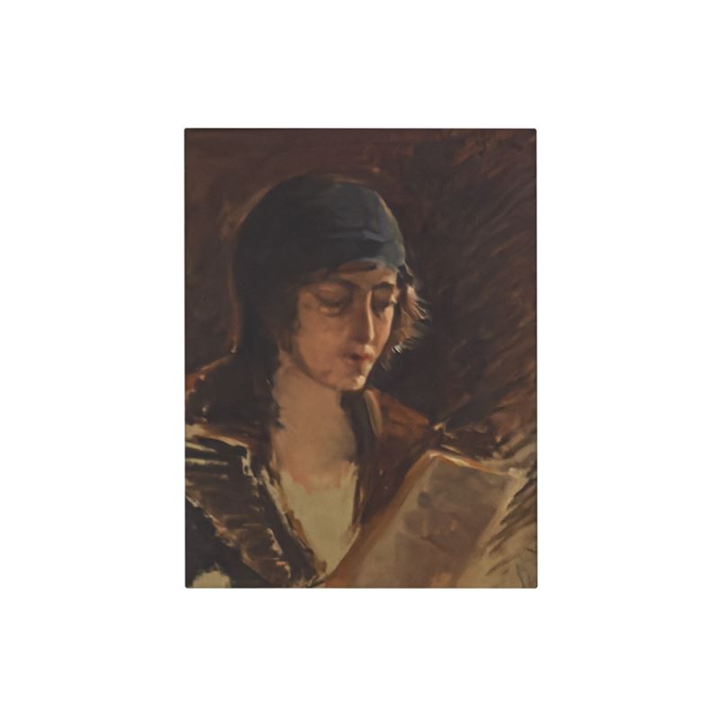 Arturo Noci, Donna che legge, olio su carta