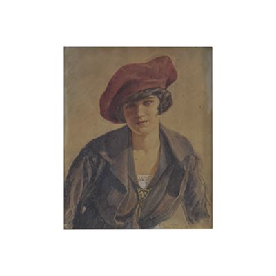 Camillo Innocenti, La ragazza dal basco rosso, acquarello su carta