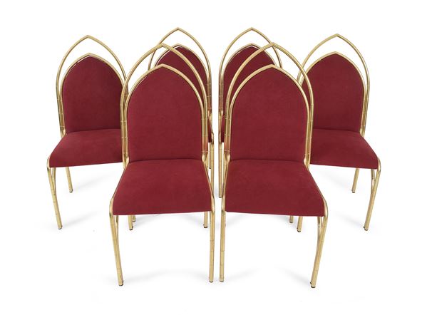 Sei originali sedie con struttura in ottone simulante il bambù, anni '70