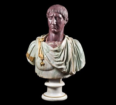 Busto dell'imperatore Traiano, porfido imperiale e bronzo dorato