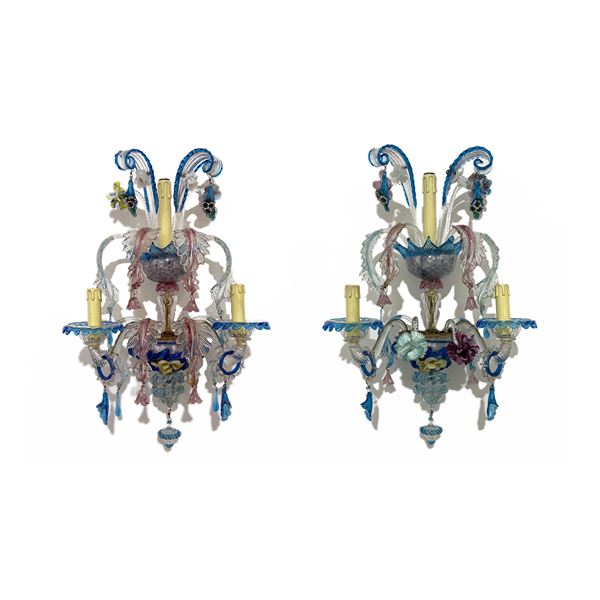 Due appliques in vetro policromo, Murano, fine del XIX secolo