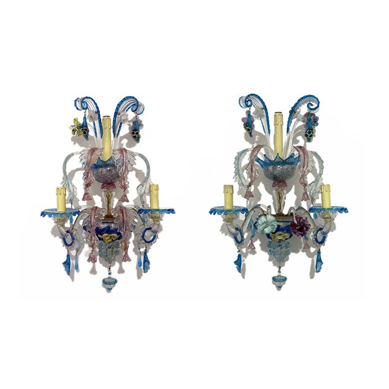 Due appliques in vetro policromo, Murano, fine del XIX secolo