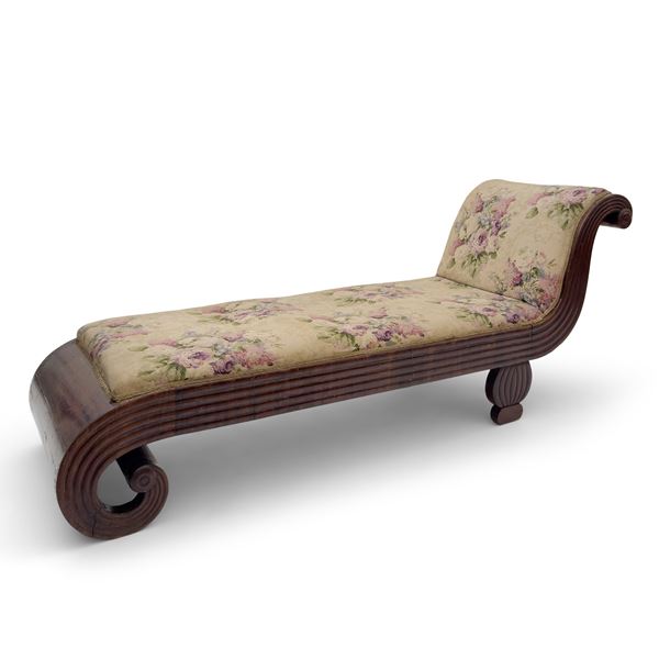 Chaise longue impiallacciata in mogano, Francia, circa 1830