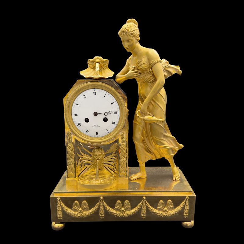 Pierre-Victor Ledure, Pendola in bronzo dorato con figura femminile, Francia, periodo dell'Impero