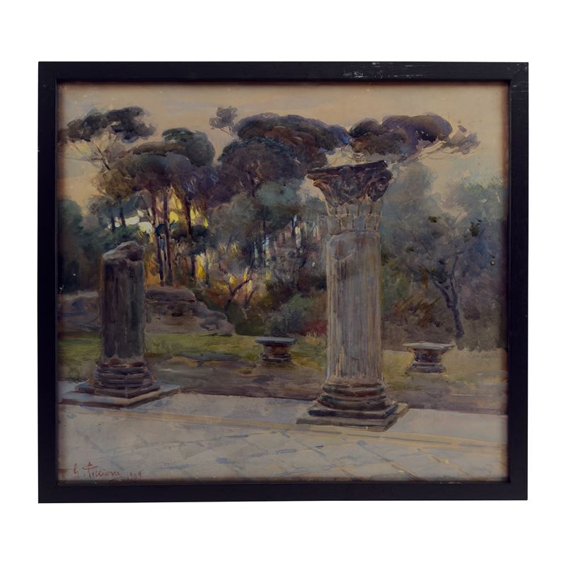 Gino Piccioni, Rovine a Paestum, acquarello su carta, 1909