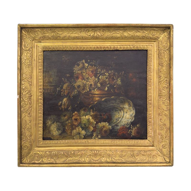 Natura morta di fiori con maiolica