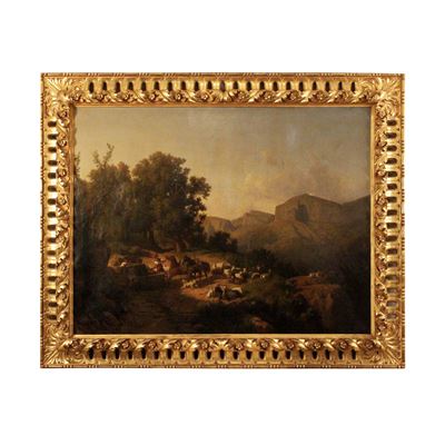 Andreas Markò, Paesaggio con pastori e gregge alla sosta, olio su tela, 1872