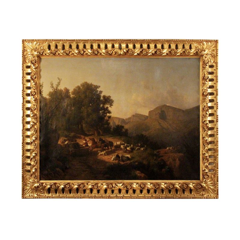 Andreas Markò, Paesaggio con pastori e gregge alla sosta, olio su tela, 1872