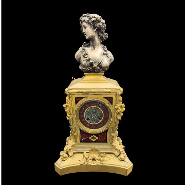 Pendola in bronzo dorato e argentato, XIX secolo
