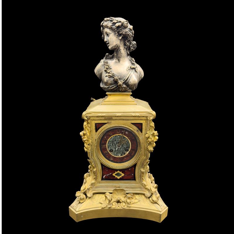 Pendola in bronzo dorato e argentato, XIX secolo