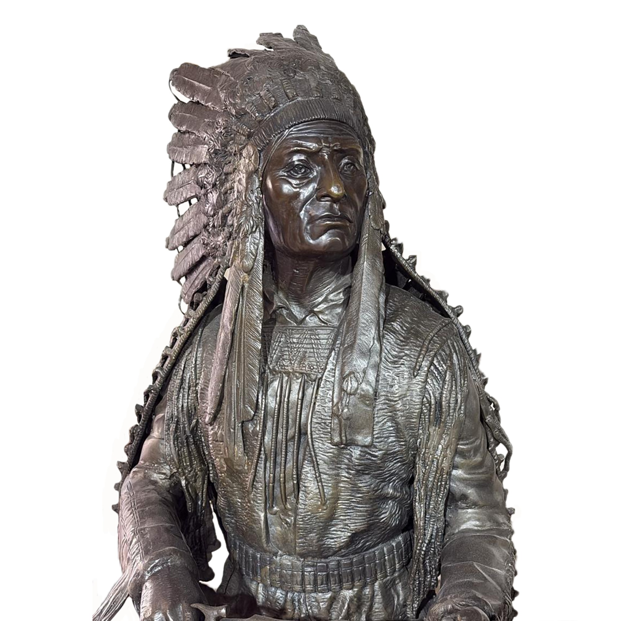 Scultore Non Identificato, Indiano con Fucile in Bronzo Patinato