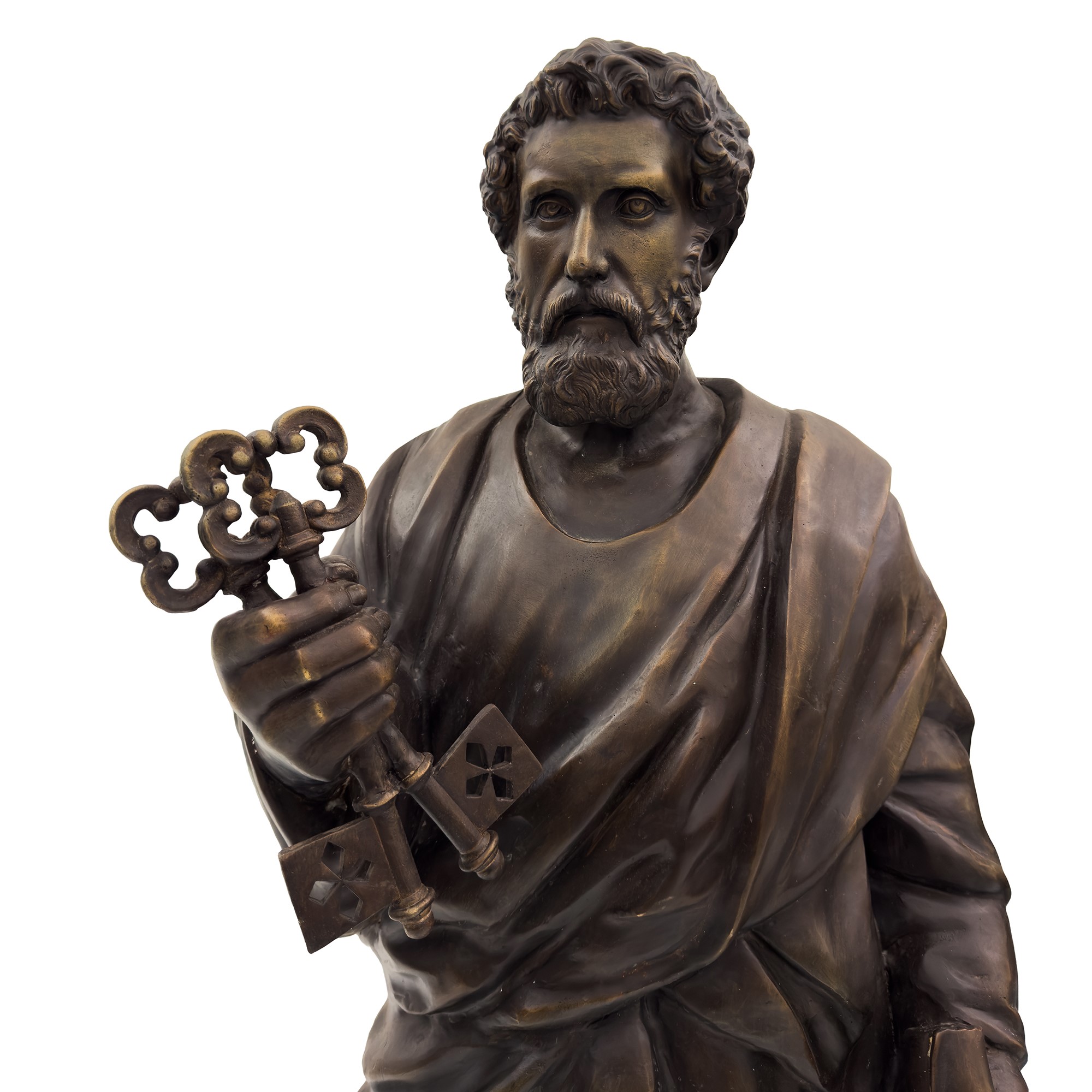 Scultore anonimo, San Pietro e San Paolo, coppia di sculture di bronzo patinato